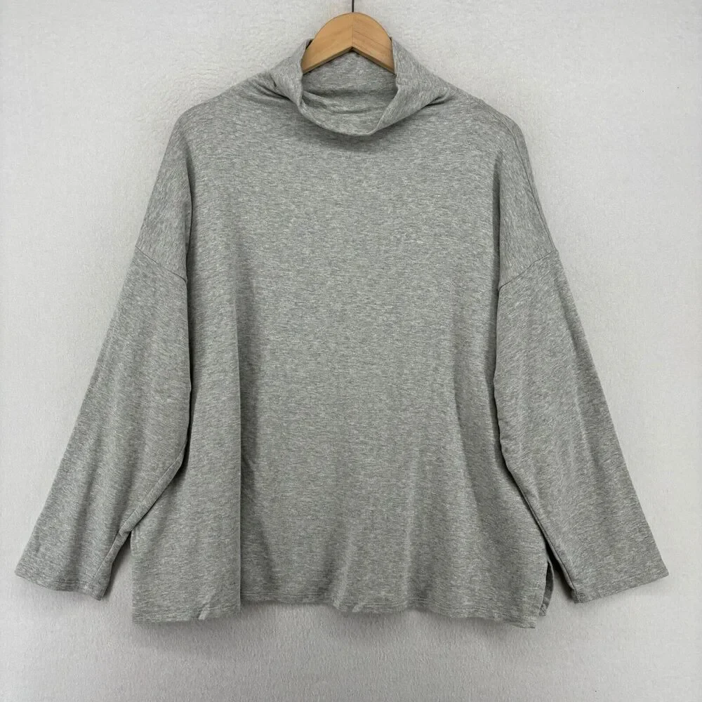 EILEEN FISHER Top 1X Plus Tencel Hug Organic Cotton Terry Turtleneck Gray USA